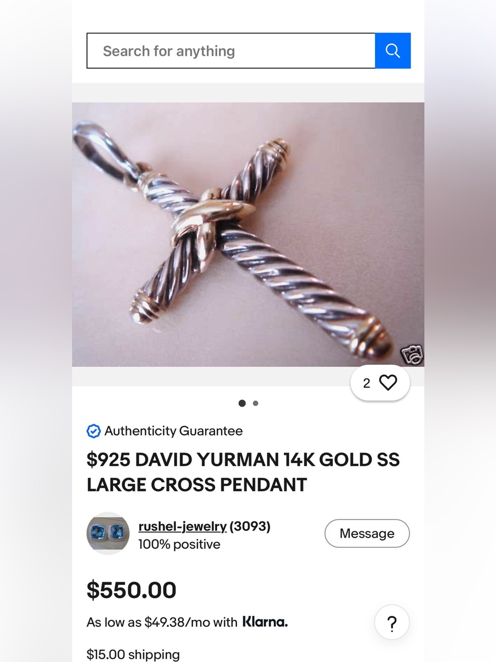 DAVID YURMAN NECKLACE AND PENDANT
Sterling silver with solid 14k gold accents - Picture 14 of 14